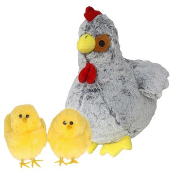 Pluche kip knuffel - 30 cm - grijs - met kuikens, Verzenden, Nieuw