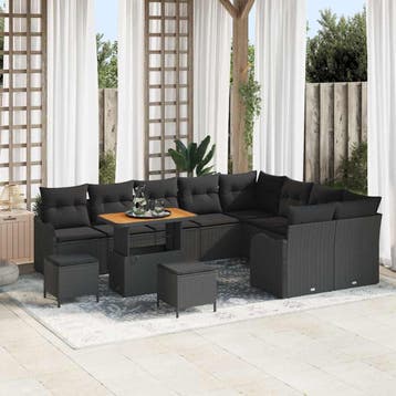 vidaXL Tuin Sofa Set 12 st 11-Aantal zitplaatsen Zwart, Verzenden, Nieuw, Rotan, 2 zitplaatsen