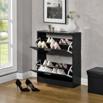 Schoenenkast Sykkylven 2 kleppen zwart 81x63x24 cm [en.casa], Verzenden, Nieuw