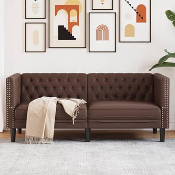 vidaXL Tweezitsbank Chesterfield-stijl kunstleer bruin, Verzenden, Leer, Minder dan 150 cm, Nieuw