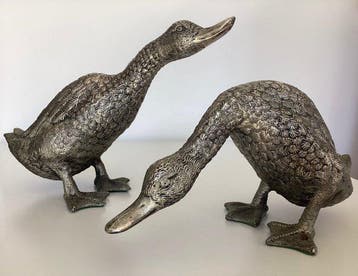 sculptuur, Entenfiguren - 15 cm - Gietmetaal verzilverd