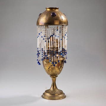 Olielamp - Juweelkap met kralenfranje, Jugendstil •