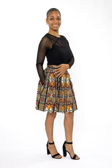Afrikaanse print mini rok - Rood Oranje Bogolan Symbols - S, Kleding | Dames, Ophalen of Verzenden, Nieuw