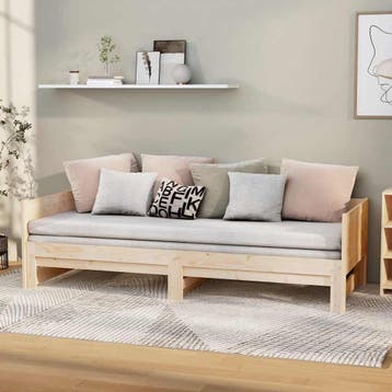 vidaXL Slaapbank uitschuifbaar massief grenenhout 2x(90x190), 90 cm, Eenpersoons, Bruin, Verzenden