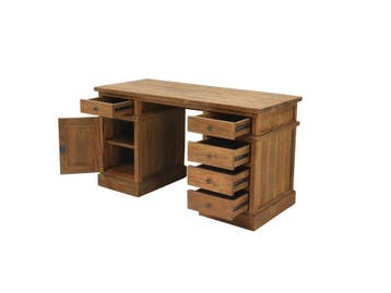 Bureau teakhout met lades en kast – maatwerk mogelijk, Nieuw