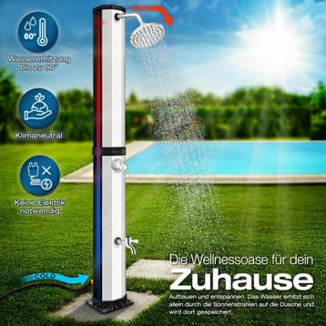 Buitendouche - Tuindouche - Zonneenergie - 60L - Zilver - Ti, Doe-het-zelf en Verbouw, Sanitair, Verzenden, Zo goed als nieuw