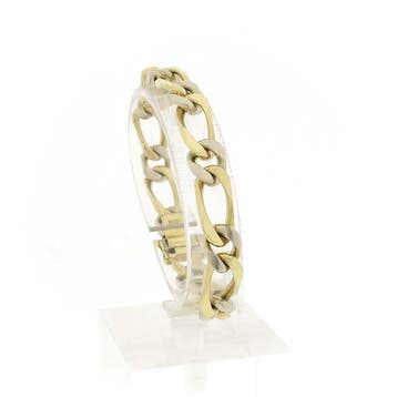 Bicolor gouden wijde gourmet schakelarmband, Ophalen of Verzenden, Gebruikt, Goud, Goud