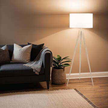 Staande lamp Lunaris, textielkap, driepootsframe - eiken, Verzenden, Nieuw