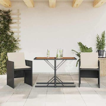 vidaXL 3-delige Bistroset met kussens poly rattan zwart, Verzenden, Nieuw