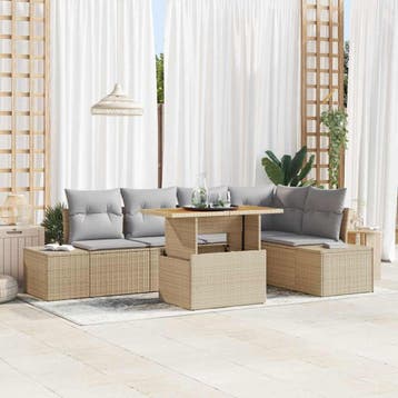 vidaXL Tuin Sofa Set 6 st Beige Poly riet, Verzenden, Nieuw, 6 zitplaatsen