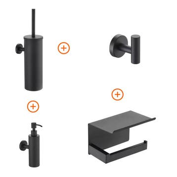 Toilet accessoires set Mat zwart design met zeepdispenser, Verzenden, Nieuw