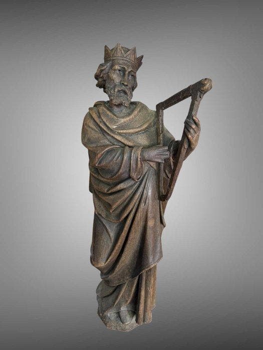 sculptuur, Koning David met harp / 19e eeuw Vlaanderen - 90, Antiek en Kunst, Kunst | Niet-Westerse kunst