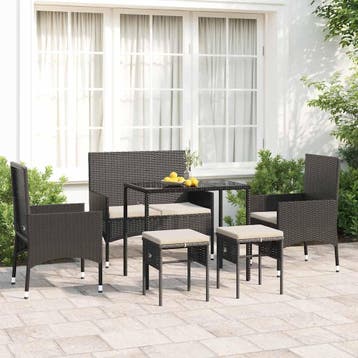 vidaXL 6-delige Loungeset met kussens poly rattan zwart, Verzenden, Nieuw, 6 zitplaatsen, Loungeset