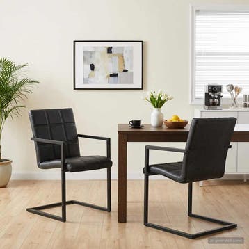 vidaXL Eetkamerstoelen 2 st echt leer zwart, Huis en Inrichting, Stoelen, Verzenden, Nieuw, Zwart