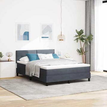 vidaXL LED Box Spring Bed Donkergrijs 140 x 190 cm Fluweel, Huis en Inrichting, Slaapkamer | Bedden, Verzenden, Nieuw, Tweepersoons
