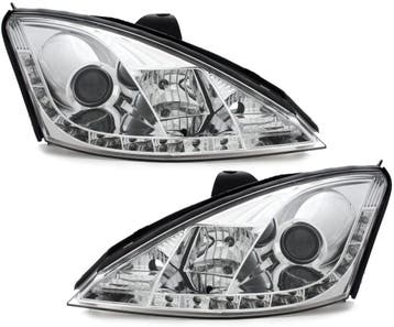 Koplampen Ford Focus 01-04 Devil Eyes real DRL LED Chroom, Auto-onderdelen, Ophalen of Verzenden, Nieuw