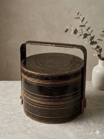 Doos - Hout, lak - 1910 - Chinees tweelaags mand