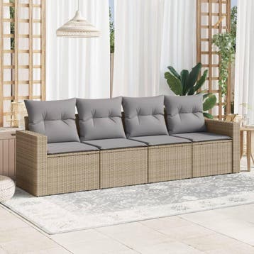 vidaXL 4-delige Loungeset met kussens poly rattan beige, Verzenden, Nieuw, Loungeset