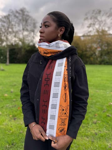 Warme Afrikaanse print sjaal Unisex - Smal model - Bruin Bog, Kleding | Dames, Mutsen, Sjaals en Handschoenen, Ophalen of Verzenden