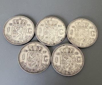 Nederland. Juliana. 1 Gulden 5× zilveren gulden – serie