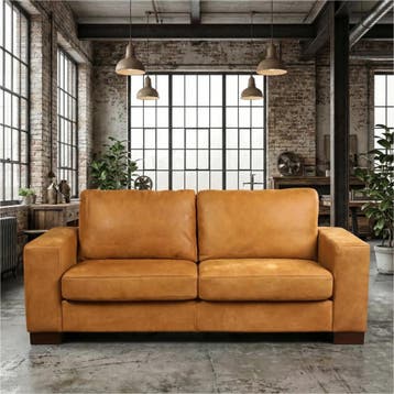 Leren bank Enjoy - 2,5 zits - Kenia Cognac (cognac) - Poten, Huis en Inrichting, Nieuw, Ophalen of Verzenden, Rechte bank, Modern