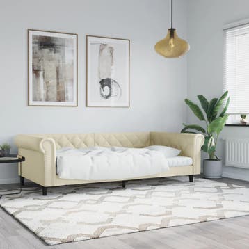 vidaXL Slaapbank 100x200 cm kunstleer crèmekleurig, Huis en Inrichting, Overige materialen, 100 cm, Eenpersoons, Verzenden