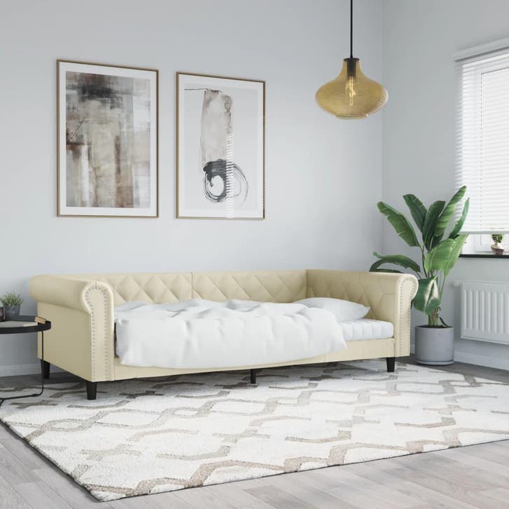 vidaXL Slaapbank 100x200 cm kunstleer crèmekleurig, Huis en Inrichting, Slaapkamer | Bedden, 100 cm, 200 cm, Crème, Eenpersoons