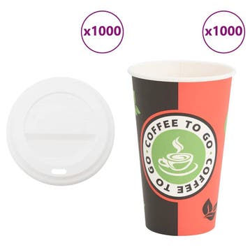 vidaXL Papieren koffiekopjes met deksel 1000 st 16oz 400 ml, Verzenden, Nieuw