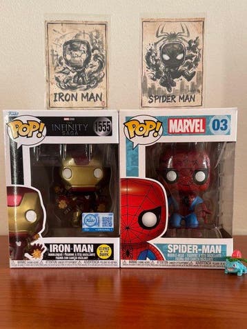 Funko - Funko Pop - Marvel - Iron Man #1555 + Spider-Man #03