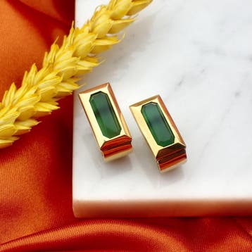 Gouden oorbellen met jade, Gebruikt, Ophalen of Verzenden, Met edelsteen, Goud