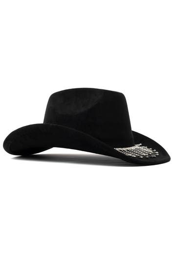 KIMU® Cowboyhoed Zwart Strass Steentjes Ketting Cowgirl West, Ophalen of Verzenden, Nieuw, Carnaval