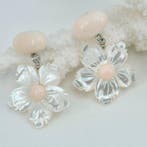 Koraal - Zilver - Oorbellen - Roze koraal en parelmoer, Antiek en Kunst, Curiosa en Brocante