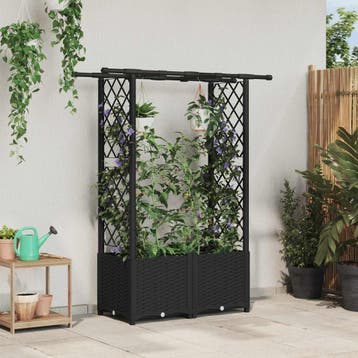 vidaXL Verhoogd Bed met Trellis en Dak Zwart 124,5 x 40 x, Verzenden, Nieuw, Minder dan 60 cm, 60 cm of meer
