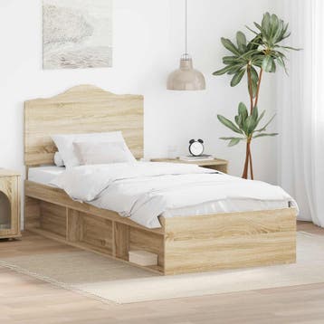 vidaXL Bedframe Sonoma Eiken 75 x 190 cm Massief grenenhout, Huis en Inrichting, Verzenden, Nieuw, Bruin, Hout