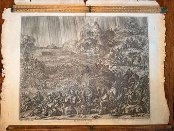 Johannes Luyken - Vier Bijbelse gravures: Zondvloed, Elias,