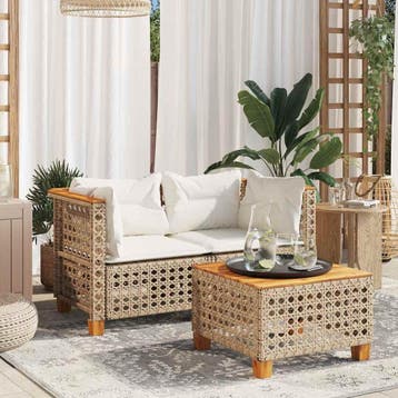 vidaXL Tuinbanken 2 st met kussens poly rattan beige, Verzenden, Nieuw