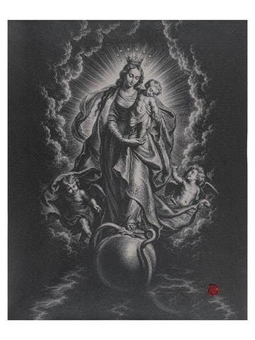 Madonna del Trionfo – Afdruk op Leer 85,00 x 68,00 cm -, Antiek en Kunst