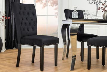 Chesterfield Stoel CASTLE Zwart fluweel rubberhout, Ophalen of Verzenden, Nieuw