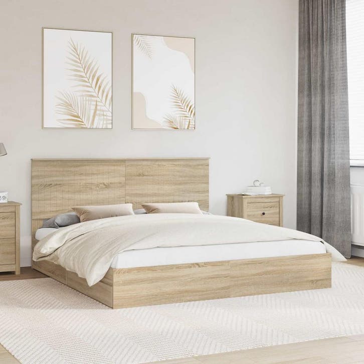 vidaXL Opslag bed met lade Sonoma Eiken 180 x 200 cm Bewerkt, Huis en Inrichting, Slaapkamer | Bedden, Bruin, Nieuw, Hout, Verzenden
