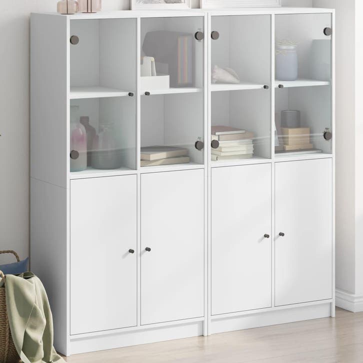 vidaXL Boekenkast met deuren 136x37x142 cm bewerkt hout wit, Huis en Inrichting, Kasten | Buffetkasten, Nieuw, Overige houtsoorten
