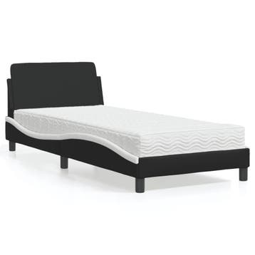 vidaXL Bed met matras Dover kunstleer zwart en wit 80x200, Overige materialen, Eenpersoons, Verzenden, Zwart