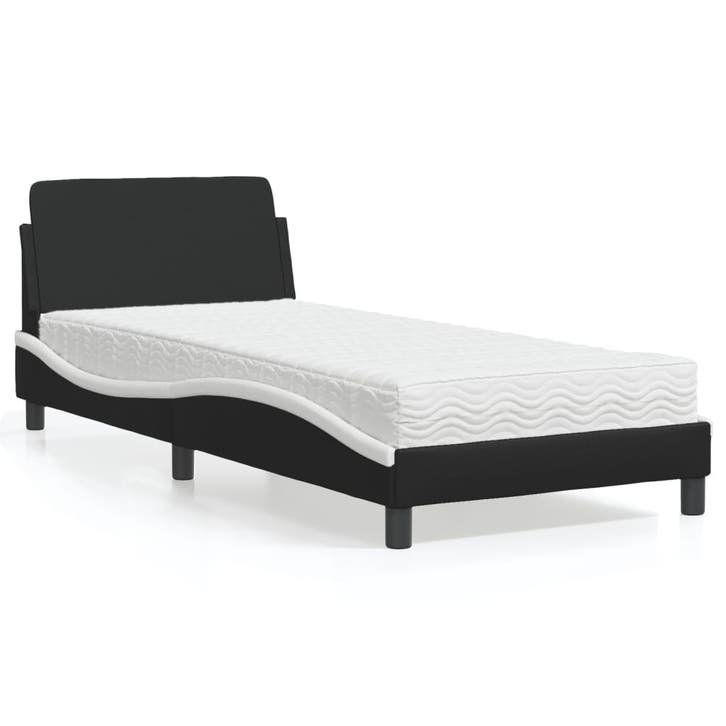 vidaXL Bed met matras Dover kunstleer zwart en wit 80x200, Huis en Inrichting, Slaapkamer | Bedden, 80 cm, 200 cm, Zwart, Eenpersoons