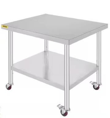 Roestvrijstalen Keukentafel met Wielen &amp; Legplank, Verzenden, Nieuw