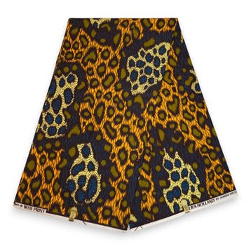 Afrikaanse wax print stof - Oranje Zwart Wild Leopard - 100%, Hobby en Vrije tijd, Stoffen en Lappen, Ophalen of Verzenden, Nieuw