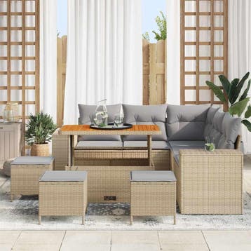 vidaXL Tuin Sofa Set 9 st Beige poly rattan, Verzenden, Nieuw, Meer dan 8 zitplaatsen
