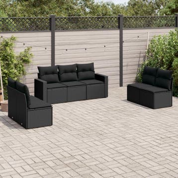vidaXL 7-delige Loungeset met kussens poly rattan zwart, Verzenden, Nieuw, Loungeset