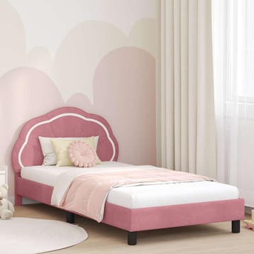 vidaXL Bedframe voor kinderen met hoofdbord Roze 80 x 200 cm, Verzenden, Nieuw, Eenpersoons, Stof