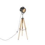 Tripod studiospot vloerlamp zwart met hout - Shiny, Verzenden, Nieuw, Hout, Industrieel