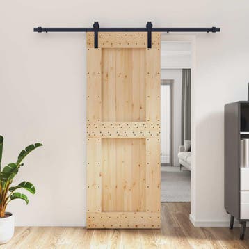 vidaXL Schuifdeur Naturel en Zwart 80 x 210 cm Massief, Verzenden, Nieuw
