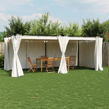 vidaXL Prieel met gordijnen 6x3 m staal crèmekleurig, Verzenden, Nieuw
